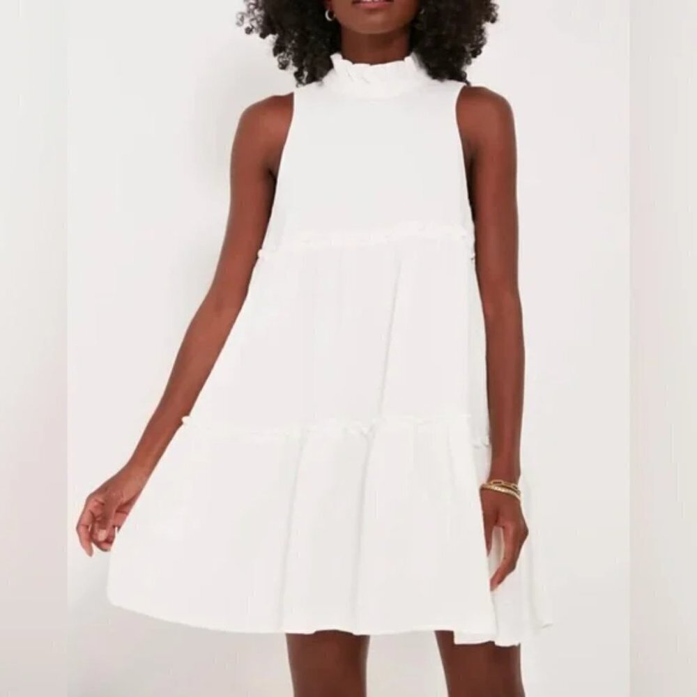 Pomander Place White Cotton Gauze Tiered Ruffle Mini Dress Tie Back S Y20927T